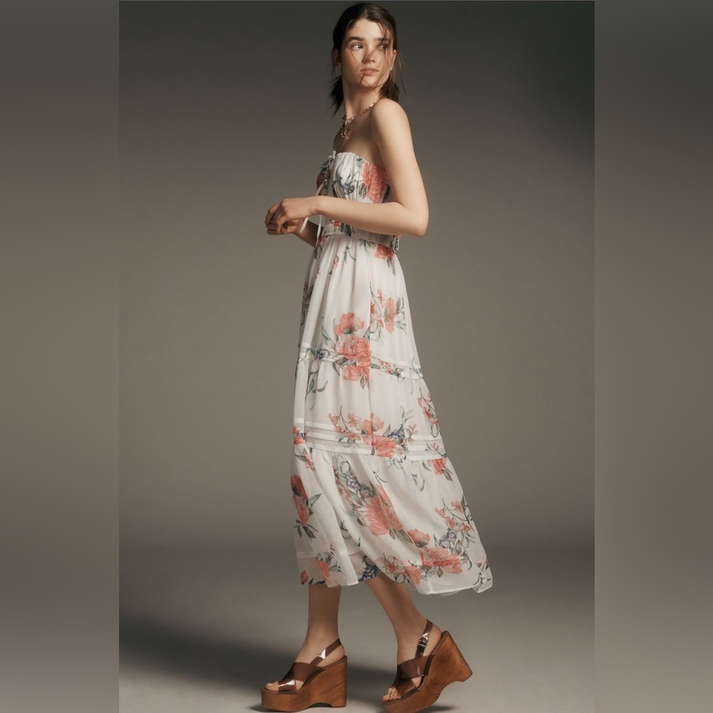 ✨ Anthropologie Somerset Strapless Chiffon Midi Dress Sz M